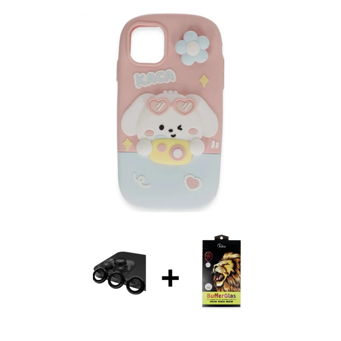 MARSİLYAN™- iPhone 15 Pro Max Kılıf Akış Yansıma - Siyah Buffer Cam Ekran Koruyucu + Raze Metal Kamera Lens - SH