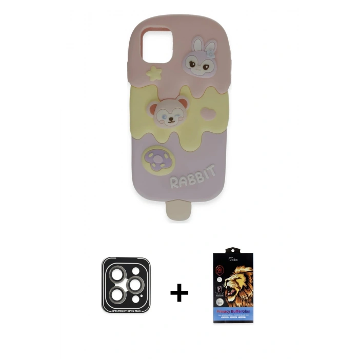 MARSİLYAN™- iPhone 15 Pro Max Kılıf Akış Yansıma - Siyah Buffer Hayalet Cam Ekran Koruyucu + Gri PVD Metal Kamera Lens