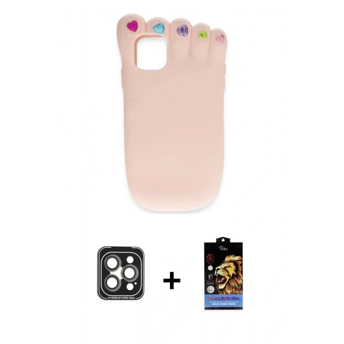MARSİLYAN™- iPhone 15 Pro Max Kılıf Akış Yansıma - Siyah Buffer Hayalet Cam Ekran Koruyucu + Gri PVD Metal Kamera Lens