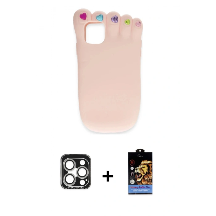 MARSİLYAN™- iPhone 15 Pro Max Kılıf Akış Yansıma - Siyah Buffer Hayalet Cam Ekran Koruyucu + PVD Metal Kamera Lens - GS