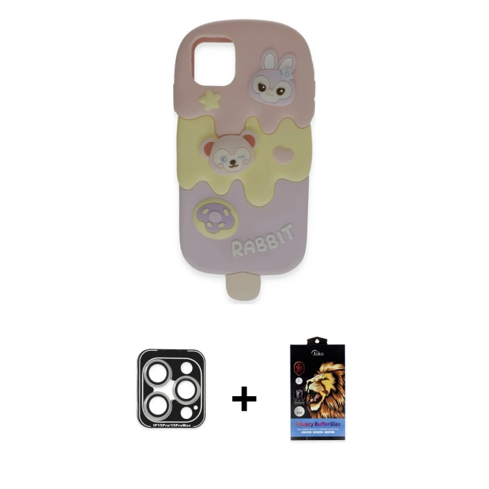 MARSİLYAN™- iPhone 15 Pro Max Kılıf Akış Yansıma - Siyah Buffer Hayalet Cam Ekran Koruyucu + PVD Metal Kamera Lens - GS