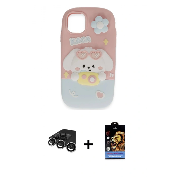 MARSİLYAN™- iPhone 15 Pro Max Kılıf Akış Yansıma - Siyah Buffer Hayalet Cam Ekran Koruyucu + Raze Metal Kamera Lens - GS