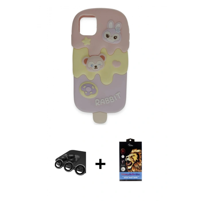 MARSİLYAN™- iPhone 15 Pro Max Kılıf Akış Yansıma - Siyah Buffer Hayalet Cam Ekran Koruyucu + Raze Metal Kamera Lens - TMGI