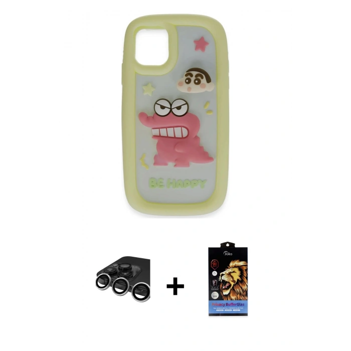 MARSİLYAN™- iPhone 15 Pro Max Kılıf Akış Yansıma - Siyah Buffer Hayalet Cam Ekran Koruyucu + Raze Metal Kamera Lens - GS
