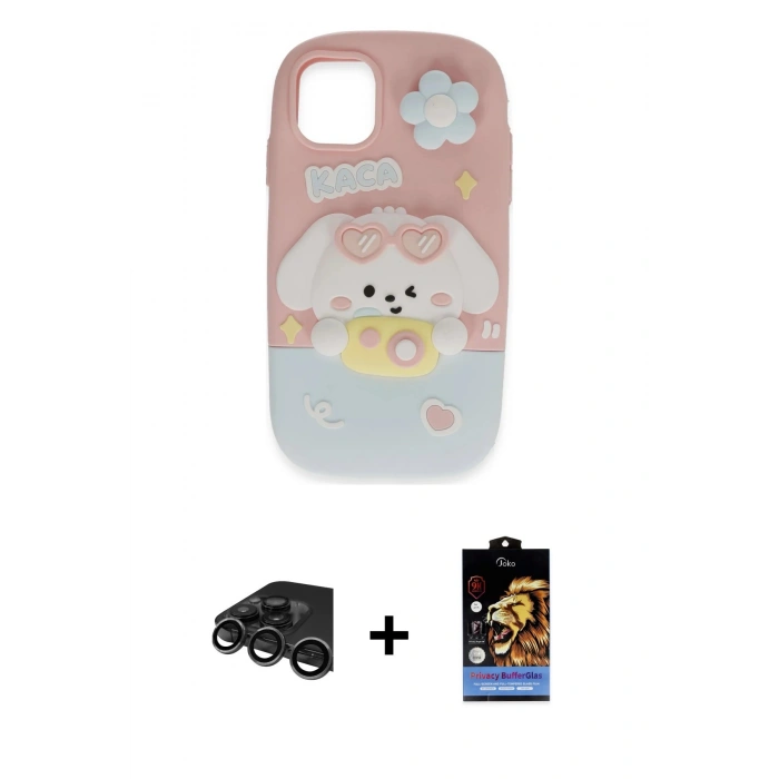 MARSİLYAN™- iPhone 15 Pro Max Kılıf Akış Yansıma - Siyah Buffer Hayalet Cam Ekran Koruyucu + Raze Metal Kamera Lens - TMGI
