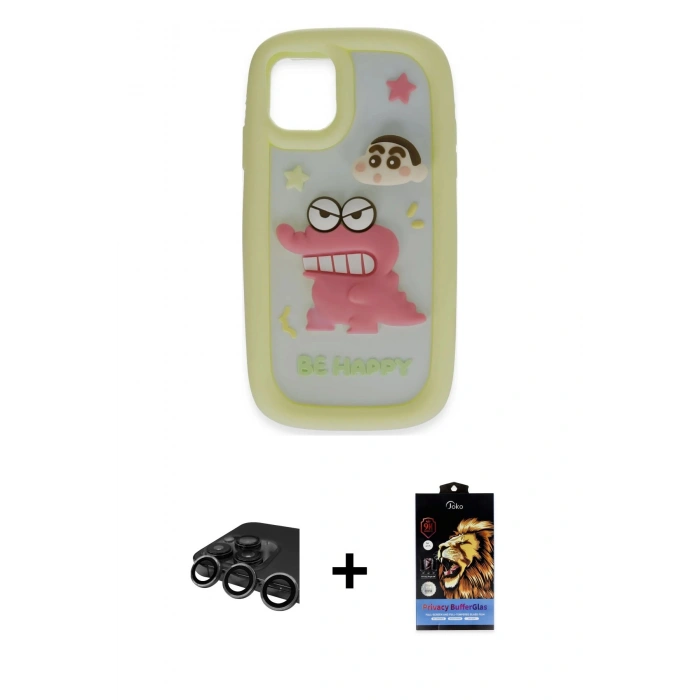 MARSİLYAN™- iPhone 15 Pro Max Kılıf Akış Yansıma - Siyah Buffer Hayalet Cam Ekran Koruyucu + Raze Metal Kamera Lens - TMGI