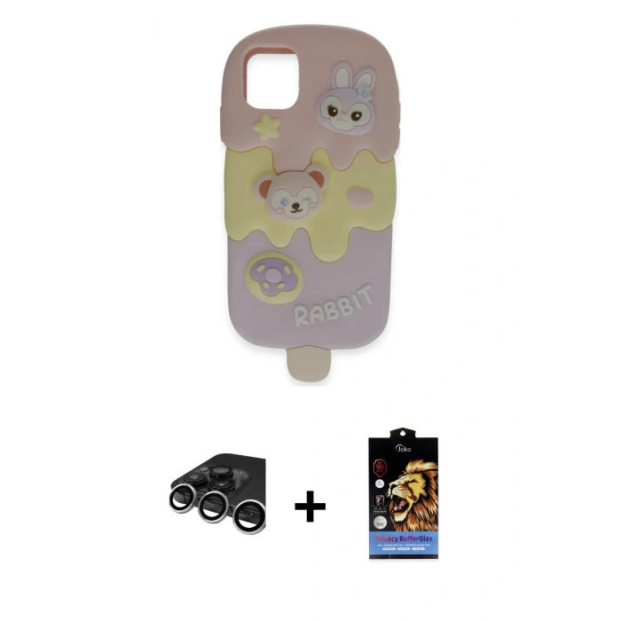 MARSİLYAN™- iPhone 15 Pro Max Kılıf Akış Yansıma - Siyah Buffer Hayalet Cam Ekran Koruyucu + Raze Metal Kamera Lens - GS