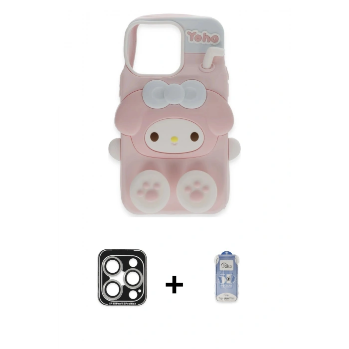 MARSİLYAN™- iPhone 15 Pro Max Kılıf Akış Yansıma - Siyah Joko Magic 5D Cam + PVD Metal Kamera Lens - GS