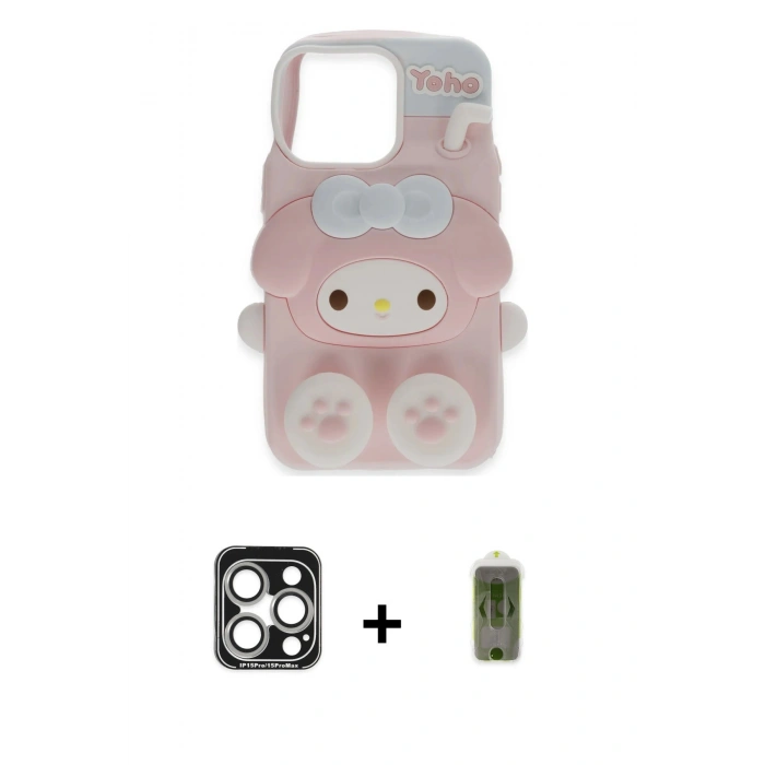 MARSİLYAN™- iPhone 15 Pro Max Kılıf Akış Yansıma - Siyah Joko Magic 5D Hayalet Cam + PVD Metal Kamera Lens - GS