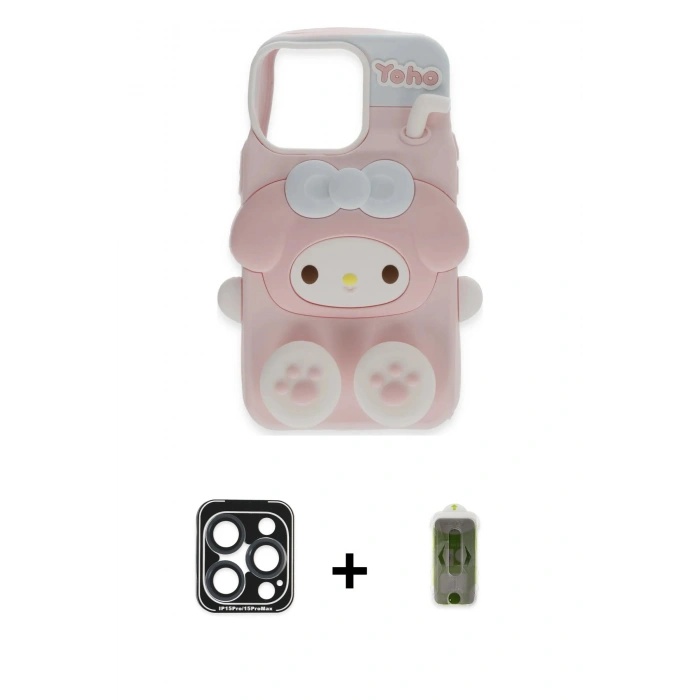 MARSİLYAN™- iPhone 15 Pro Max Kılıf Akış Yansıma - Siyah Joko Magic 5D Hayalet Cam + PVD Metal Kamera Lens - LT