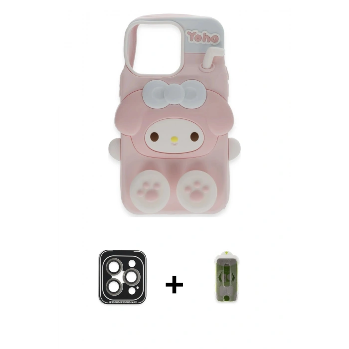 MARSİLYAN™- iPhone 15 Pro Max Kılıf Akış Yansıma - Siyah Joko Magic 5D Hayalet Cam + PVD Metal Kamera Lens - GI