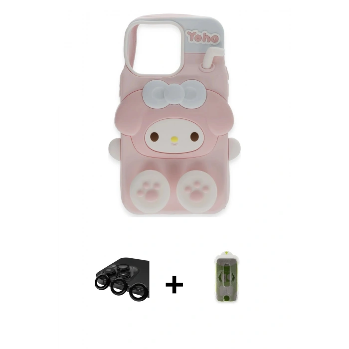 MARSİLYAN™- iPhone 15 Pro Max Kılıf Akış Yansıma - Siyah Joko Magic 5D Hayalet Cam + Raze Metal Kamera Lens - SH