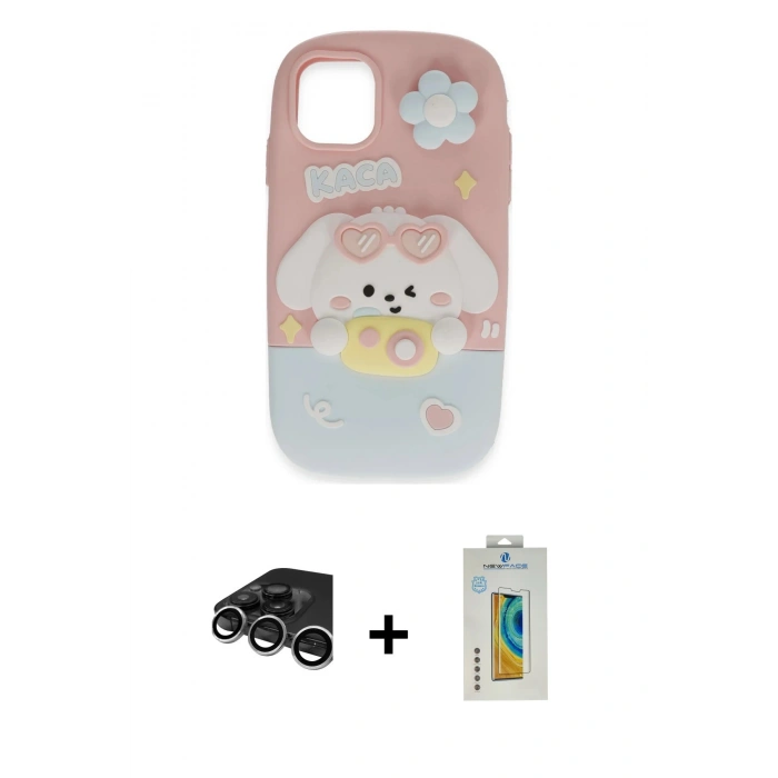MARSİLYAN™- iPhone 15 Pro Max Kılıf Akış Yansıma - Siyah Polymer Nano Ekran Koruyucu + Raze Metal Kamera Lens - GS