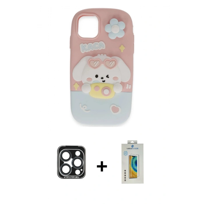 MARSİLYAN™- iPhone 15 Pro Max Kılıf Akış Yansıma - Siyah Polymer Nano Ekran Koruyucu + PVD Metal Kamera Lens - LT