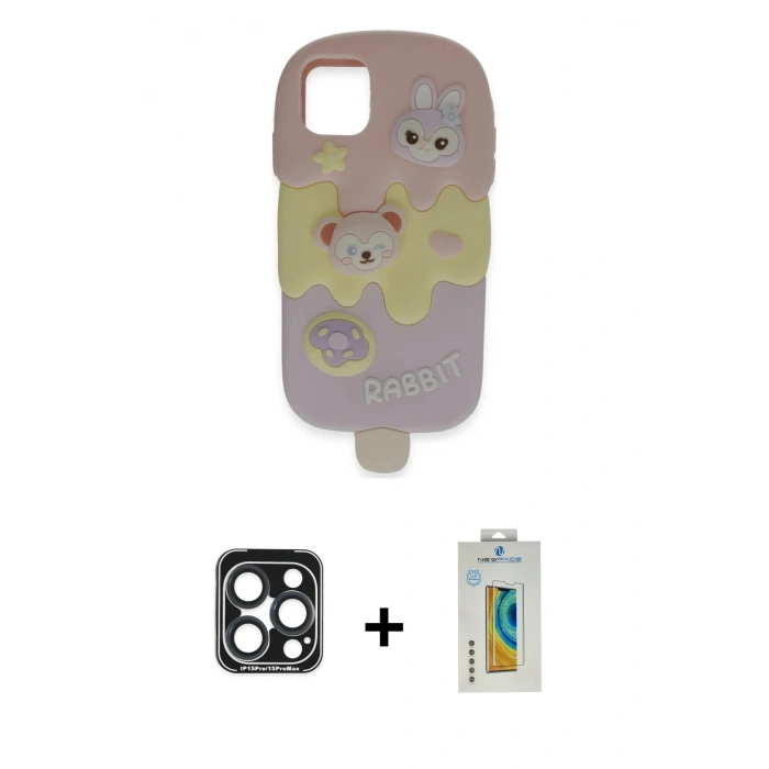 MARSİLYAN™- iPhone 15 Pro Max Kılıf Akış Yansıma - Siyah Polymer Nano Ekran Koruyucu + PVD Metal Kamera Lens - LT