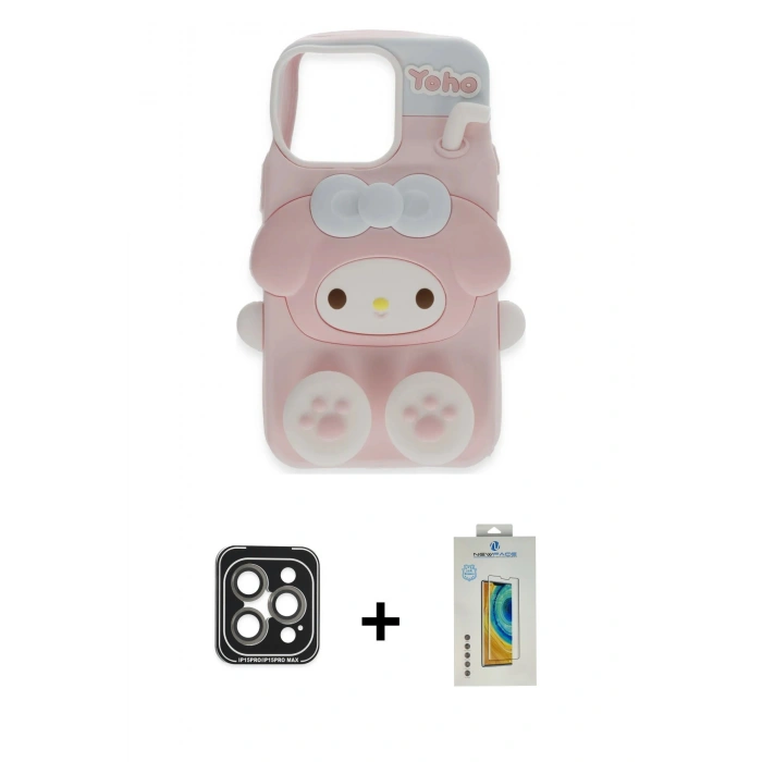 MARSİLYAN™- iPhone 15 Pro Max Kılıf Akış Yansıma - Siyah Polymer Nano Ekran Koruyucu + PVD Metal Kamera Lens - GI