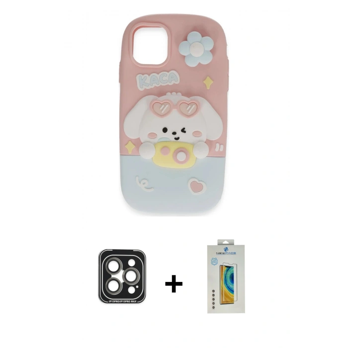 MARSİLYAN™- iPhone 15 Pro Max Kılıf Akış Yansıma - Siyah Polymer Nano Ekran Koruyucu + PVD Metal Kamera Lens - GI