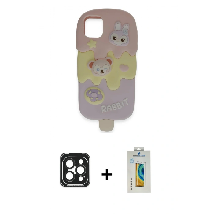 MARSİLYAN™- iPhone 15 Pro Max Kılıf Akış Yansıma - Siyah Polymer Nano Ekran Koruyucu + PVD Metal Kamera Lens - SH