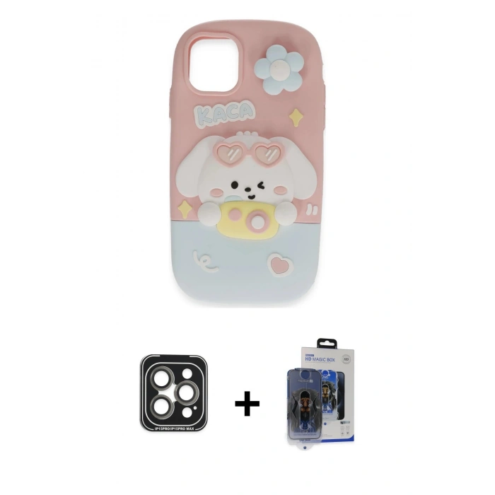 MARSİLYAN™- iPhone 15 Pro Max Kılıf Akış Yansıma - Siyah Vanessa Magic Cam + PVD Metal Kamera Lens - GI