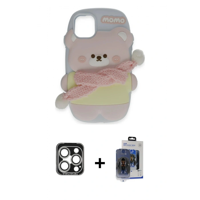 MARSİLYAN™- iPhone 15 Pro Max Kılıf Akış Yansıma - Siyah Vanessa Magic Cam + PVD Metal Kamera Lens - GS