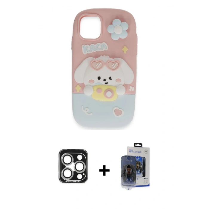 MARSİLYAN™- iPhone 15 Pro Max Kılıf Akış Yansıma - Siyah Vanessa Magic Cam + PVD Metal Kamera Lens - GS