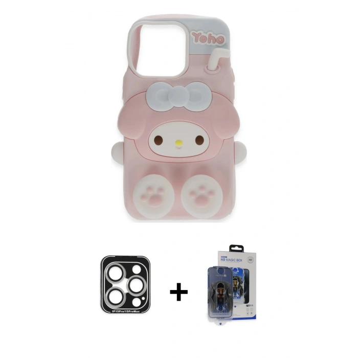 MARSİLYAN™- iPhone 15 Pro Max Kılıf Akış Yansıma - Siyah Vanessa Magic Cam + PVD Metal Kamera Lens - GS