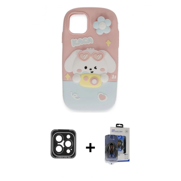 MARSİLYAN™- iPhone 15 Pro Max Kılıf Akış Yansıma - Siyah Vanessa Magic Cam + PVD Metal Kamera Lens - SH