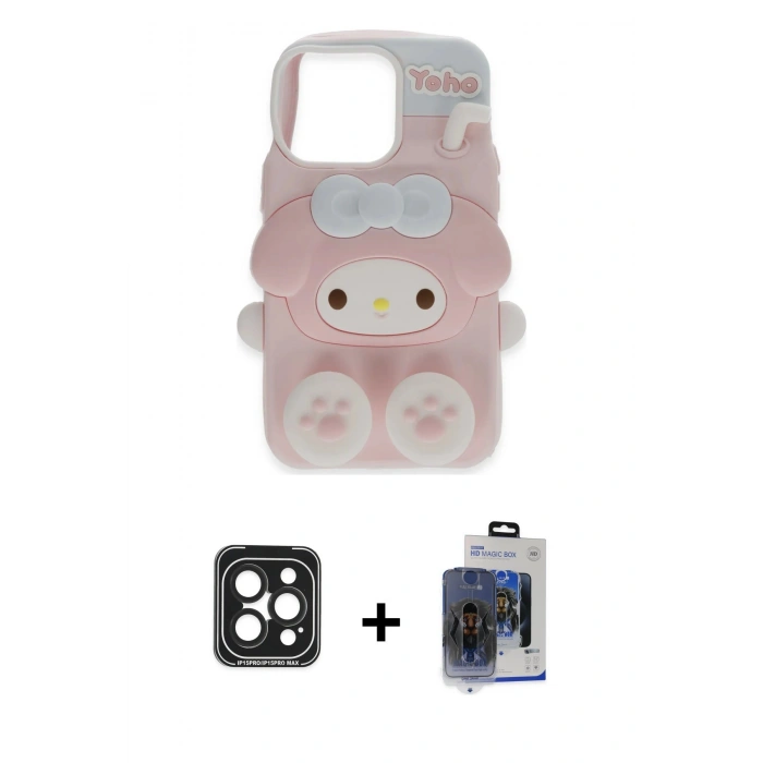 MARSİLYAN™- iPhone 15 Pro Max Kılıf Akış Yansıma - Siyah Vanessa Magic Cam + PVD Metal Kamera Lens - SH