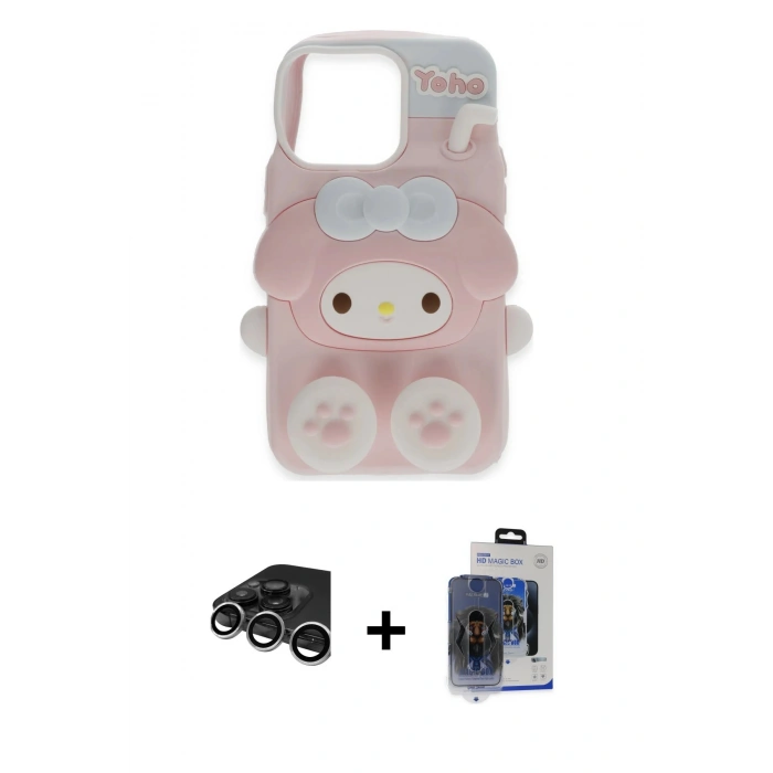 MARSİLYAN™- iPhone 15 Pro Max Kılıf Akış Yansıma - Siyah Vanessa Magic Cam + Raze Metal Kamera Lens - GS
