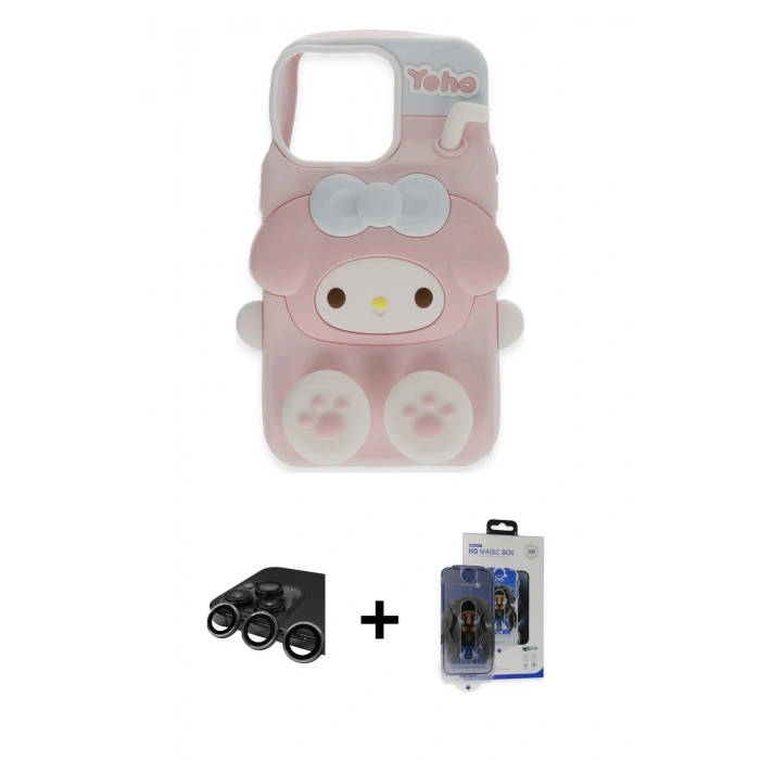 MARSİLYAN™- iPhone 15 Pro Max Kılıf Akış Yansıma - Siyah Vanessa Magic Cam + Raze Metal Kamera Lens - TMGI