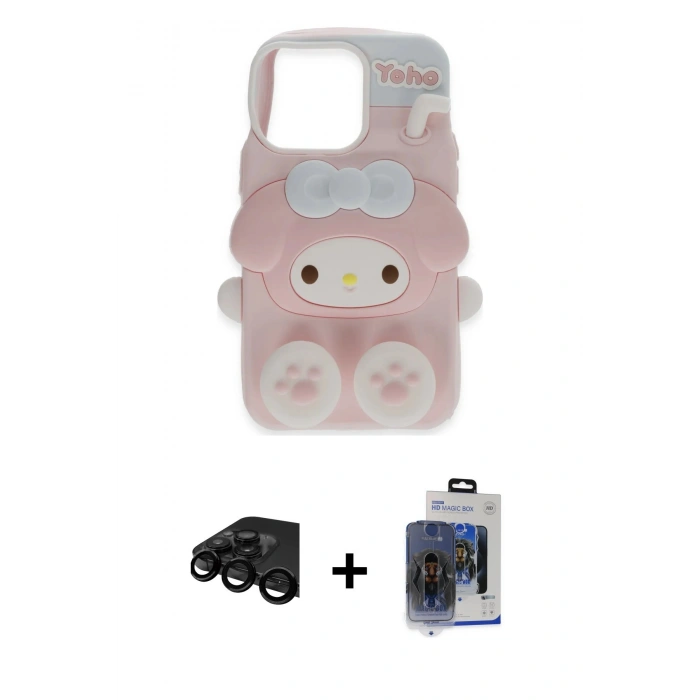 MARSİLYAN™- iPhone 15 Pro Max Kılıf Akış Yansıma - Siyah Vanessa Magic Cam + Siyah Raze Metal Kamera Lens