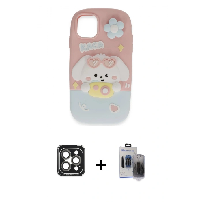 MARSİLYAN™- iPhone 15 Pro Max Kılıf Akış Yansıma - Siyah Vanessa Magic Hayalet Cam + PVD Metal Kamera Lens - GI