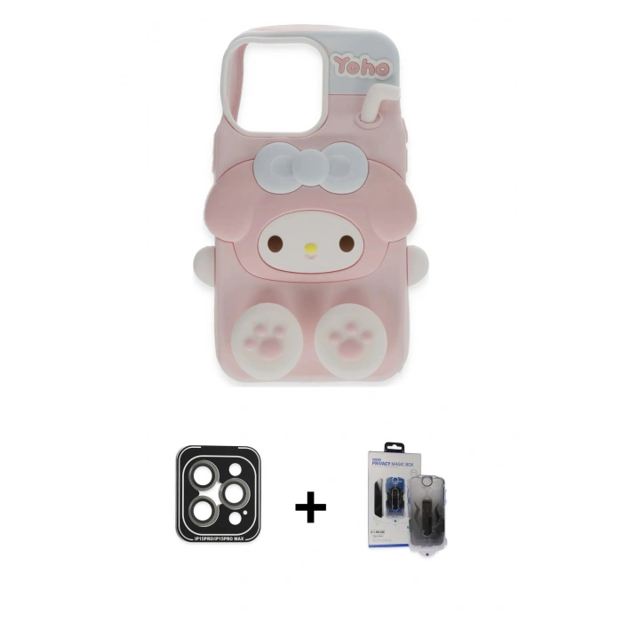 MARSİLYAN™- iPhone 15 Pro Max Kılıf Akış Yansıma - Siyah Vanessa Magic Hayalet Cam + PVD Metal Kamera Lens - GI