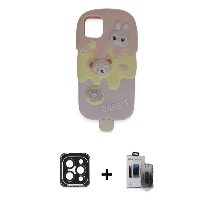 MARSİLYAN™- iPhone 15 Pro Max Kılıf Akış Yansıma - Siyah Vanessa Magic Hayalet Cam + PVD Metal Kamera Lens - SH
