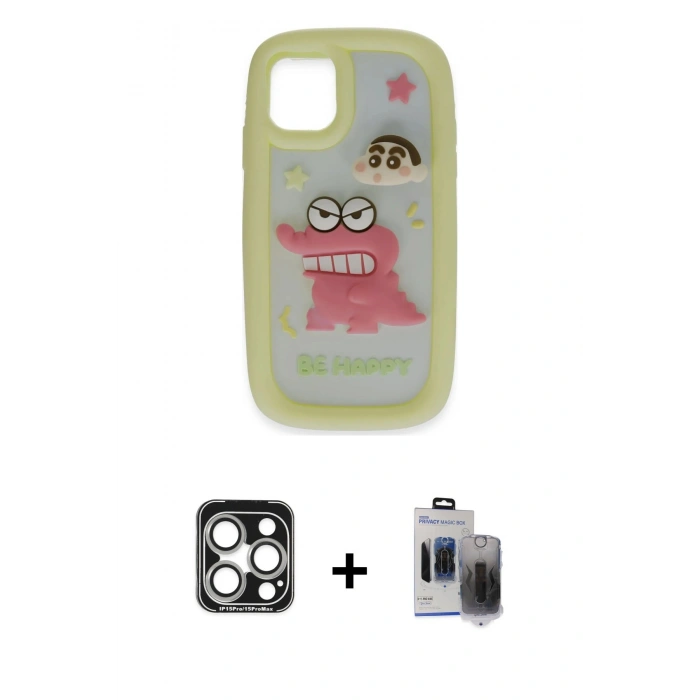 MARSİLYAN™- iPhone 15 Pro Max Kılıf Akış Yansıma - Siyah Vanessa Magic Hayalet Cam + PVD Metal Kamera Lens - GS