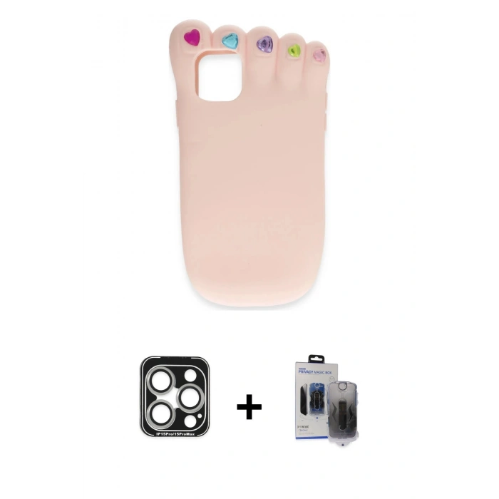 MARSİLYAN™- iPhone 15 Pro Max Kılıf Akış Yansıma - Siyah Vanessa Magic Hayalet Cam + PVD Metal Kamera Lens - GS