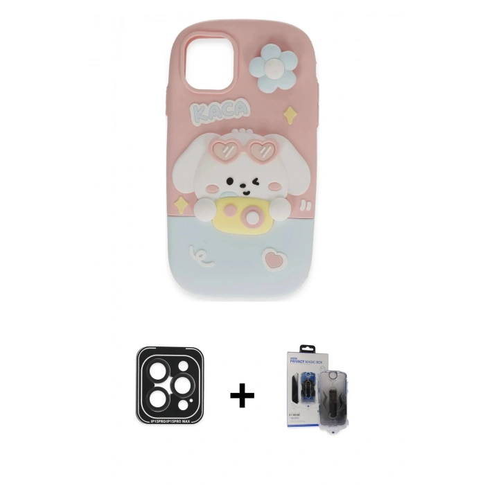 MARSİLYAN™- iPhone 15 Pro Max Kılıf Akış Yansıma - Siyah Vanessa Magic Hayalet Cam + PVD Metal Kamera Lens - SH