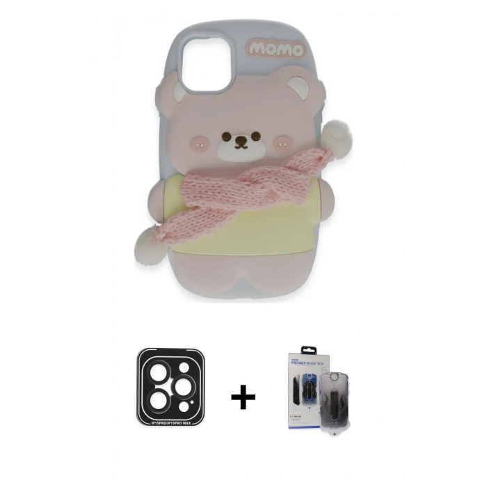 MARSİLYAN™- iPhone 15 Pro Max Kılıf Akış Yansıma - Siyah Vanessa Magic Hayalet Cam + PVD Metal Kamera Lens - SH