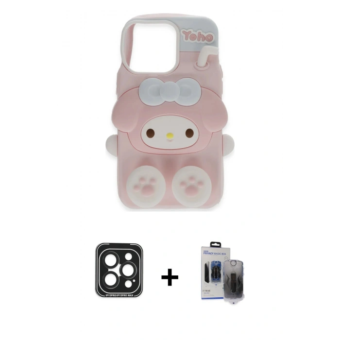 MARSİLYAN™- iPhone 15 Pro Max Kılıf Akış Yansıma - Siyah Vanessa Magic Hayalet Cam + PVD Metal Kamera Lens - SH