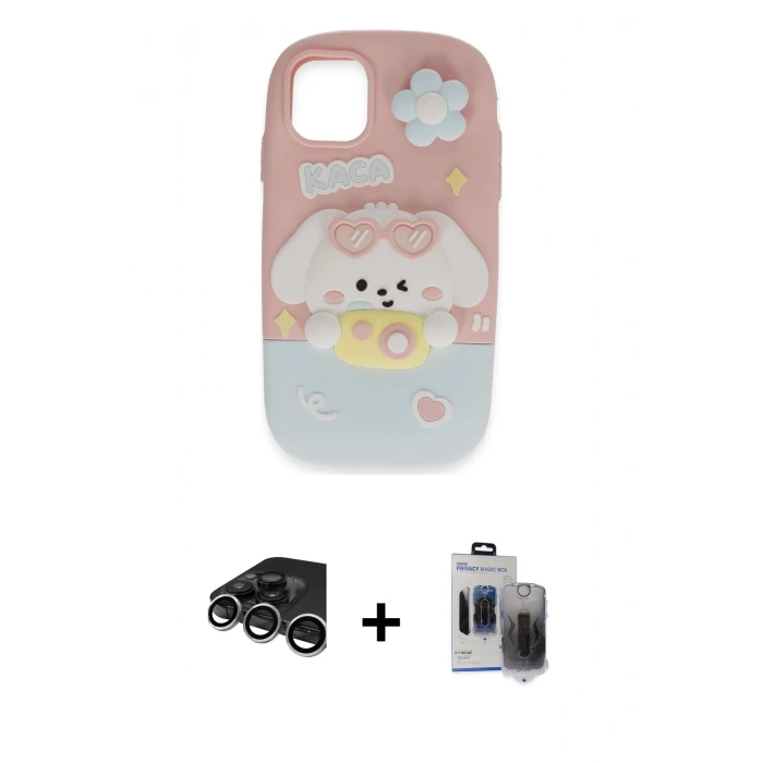 MARSİLYAN™- iPhone 15 Pro Max Kılıf Akış Yansıma - Siyah Vanessa Magic Hayalet Cam + Raze Metal Kamera Lens - GS