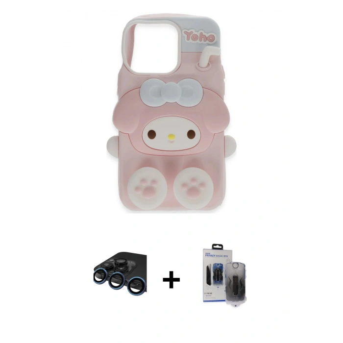 MARSİLYAN™- iPhone 15 Pro Max Kılıf Akış Yansıma - Siyah Vanessa Magic Hayalet Cam + Raze Metal Kamera Lens - LT