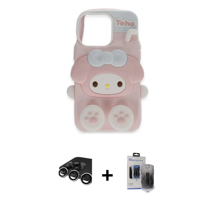 MARSİLYAN™- iPhone 15 Pro Max Kılıf Akış Yansıma - Siyah Vanessa Magic Hayalet Cam + Raze Metal Kamera Lens - GS