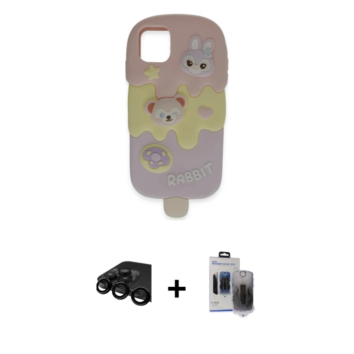 MARSİLYAN™- iPhone 15 Pro Max Kılıf Akış Yansıma - Siyah Vanessa Magic Hayalet Cam + Raze Metal Kamera Lens - SH