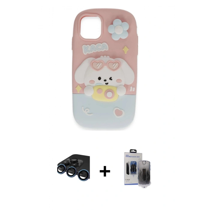 MARSİLYAN™- iPhone 15 Pro Max Kılıf Akış Yansıma - Siyah Vanessa Magic Hayalet Cam + Raze Metal Kamera Lens - LT