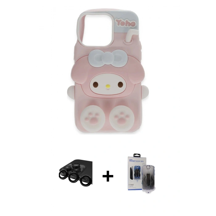 MARSİLYAN™- iPhone 15 Pro Max Kılıf Akış Yansıma - Siyah Vanessa Magic Hayalet Cam + Raze Metal Kamera Lens - SH