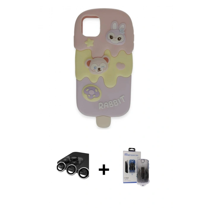 MARSİLYAN™- iPhone 15 Pro Max Kılıf Akış Yansıma - Siyah Vanessa Magic Hayalet Cam + Raze Metal Kamera Lens - GS