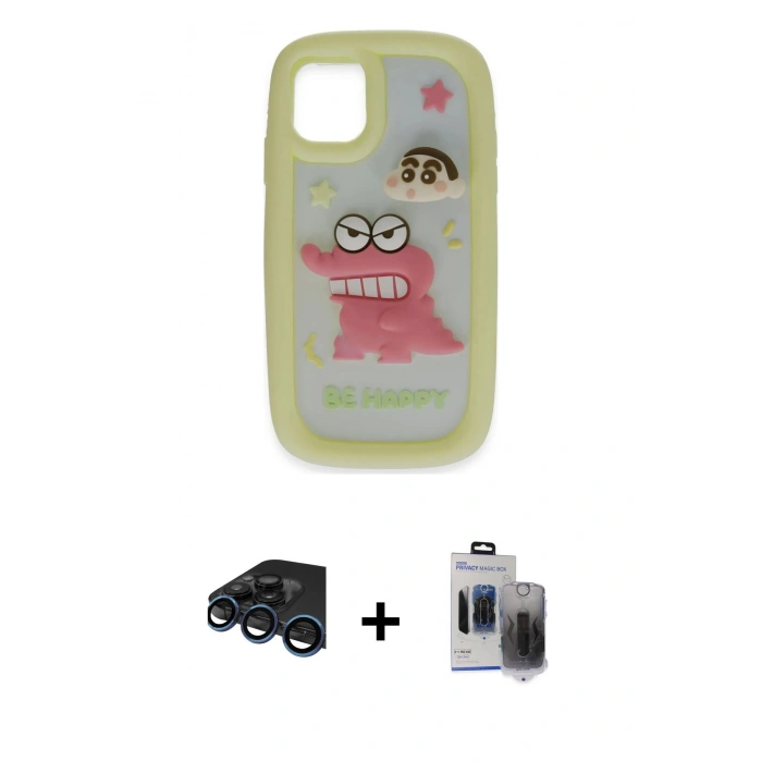 MARSİLYAN™- iPhone 15 Pro Max Kılıf Akış Yansıma - Siyah Vanessa Magic Hayalet Cam + Raze Metal Kamera Lens - LT