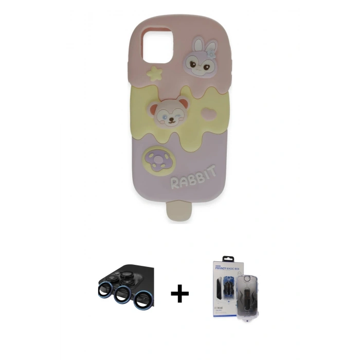 MARSİLYAN™- iPhone 15 Pro Max Kılıf Akış Yansıma - Siyah Vanessa Magic Hayalet Cam + Raze Metal Kamera Lens - LT