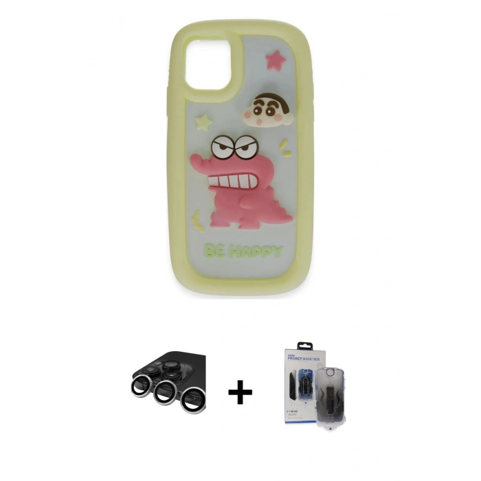 MARSİLYAN™- iPhone 15 Pro Max Kılıf Akış Yansıma - Siyah Vanessa Magic Hayalet Cam + Raze Metal Kamera Lens - GS