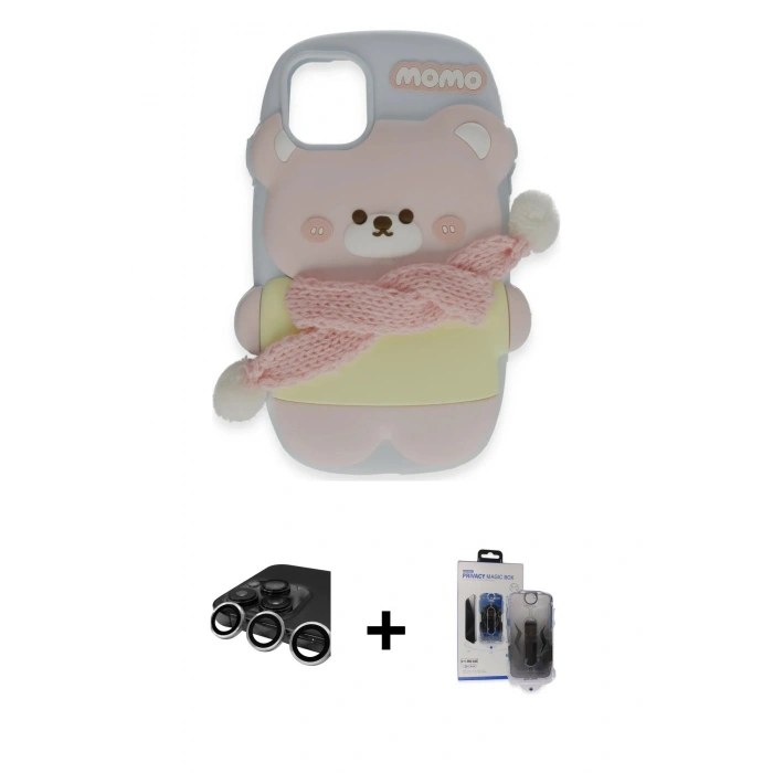 MARSİLYAN™- iPhone 15 Pro Max Kılıf Akış Yansıma - Siyah Vanessa Magic Hayalet Cam + Raze Metal Kamera Lens - GS